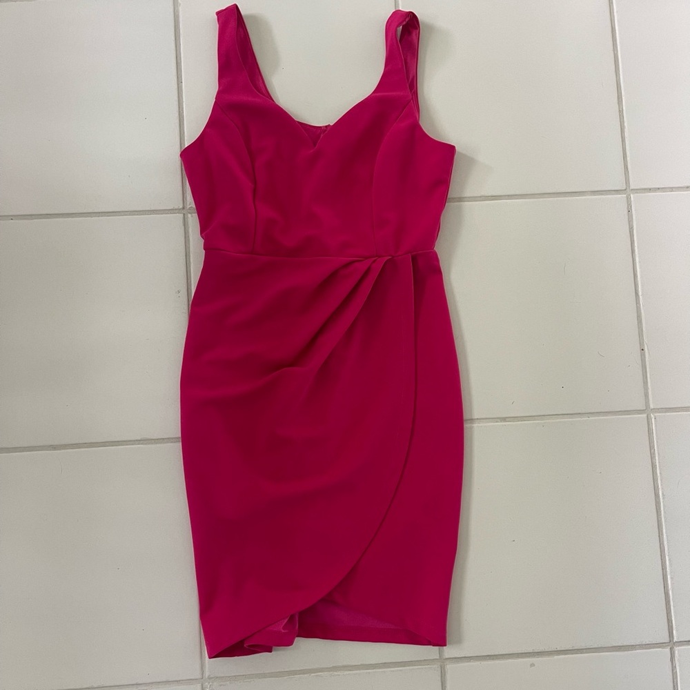 Fuchsia Sleeveless Wrap-Front Sheath Dress